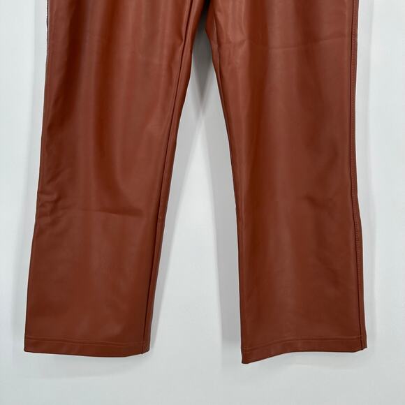 Abercrombie & Fitch Paperbag Belted Straight Leg Pants Faux Leather, Brown NWT - Picture 6 of 12